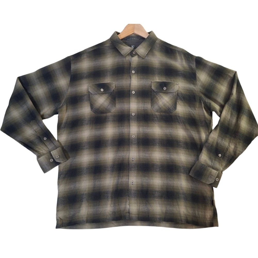 KUHL Dillingr Flannel Shirt Mens 2XL Green Sand Long Sleeve Style 7186